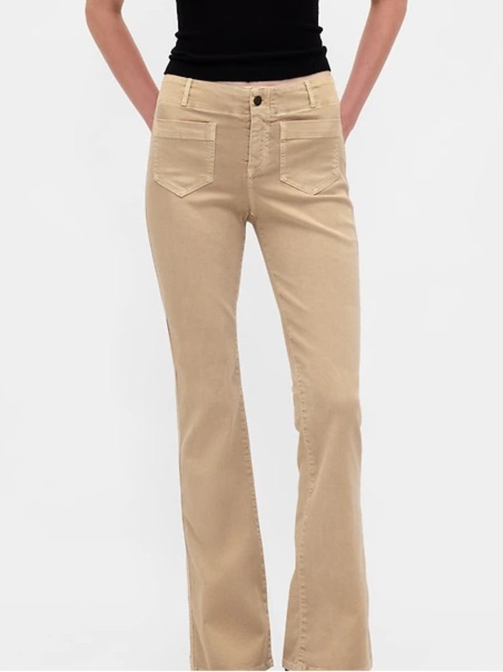 Retro 70s Style High-Rise Tan Bellbottoms Jeans Pants Flare Beige Gap Pocket 00